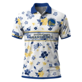 Golden State Warriors Polo Shirt - Personalized Floral Pinstripe Blue White