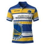 Golden State Warriors Polo Shirt - Personalized Horizontal Blocks Blue