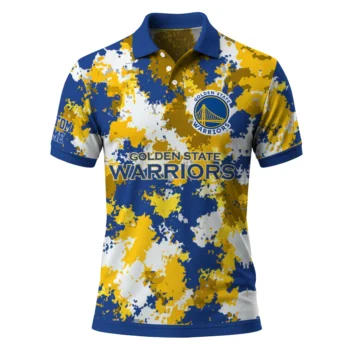 Golden State Warriors Polo Shirt - Personalized Pixel Camo Blue