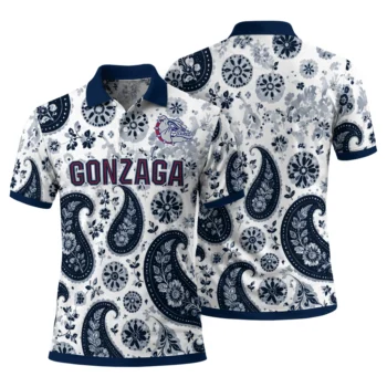 Gonzaga Bulldogs Polo Shirt Personalized Paisley Florals Blue White Fashion Forward