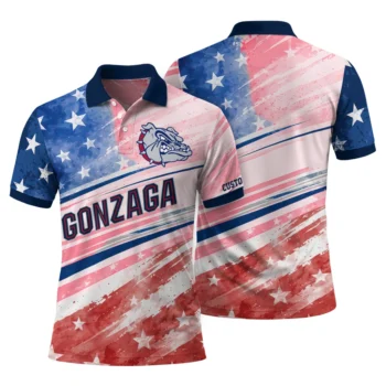 Gonzaga Bulldogs Polo Shirt Personalized Star Stripes Red Blue Fashion Forward
