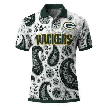 Green Bay Packers Polo Shirt Custom Paisley Florals Green White Best Selling