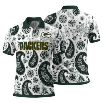 Green Bay Packers Polo Shirt Custom Paisley Florals Green White Fashion Forward