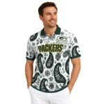 Green Bay Packers Polo Shirt Custom Paisley Florals Green White Best Selling