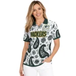 Green Bay Packers Polo Shirt Custom Paisley Florals Green White Best Selling