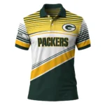 Green Bay Packers Polo Shirt Customized Slanted Stripes Green White Best Selling