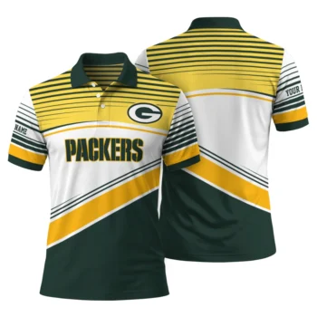 Green Bay Packers Polo Shirt Customized Slanted Stripes Green White Fashion Forward