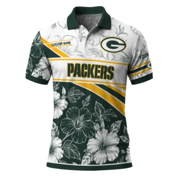 Green Bay Packers Polo Shirt Personalized Floral Angles Green White Best Selling