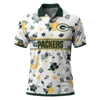 Green Bay Packers Polo Shirt Personalized Floral Pinstripe Green White Best Selling