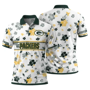 Green Bay Packers Polo Shirt Personalized Floral Pinstripe Green White Fashion Forward