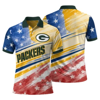 Green Bay Packers Polo Shirt Personalized Star Stripes Red Blue Fashion Forward