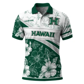 Hawaii Rainbow Warriors Polo Shirt Custom Floral Angles Green White Best Selling