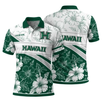 Hawaii Rainbow Warriors Polo Shirt Custom Floral Angles Green White Fashion Forward