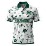 Hawaii Rainbow Warriors Polo Shirt Custom Floral Pinstripe Green White Best Selling