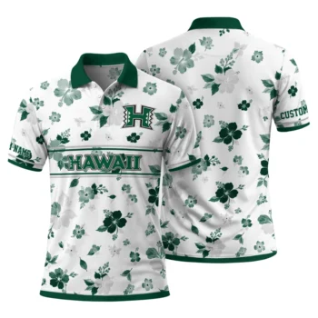 Hawaii Rainbow Warriors Polo Shirt Custom Floral Pinstripe Green White Fashion Forward