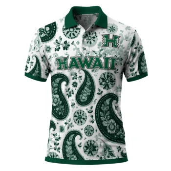 Hawaii Rainbow Warriors Polo Shirt Custom Paisley Florals Green White Best Selling