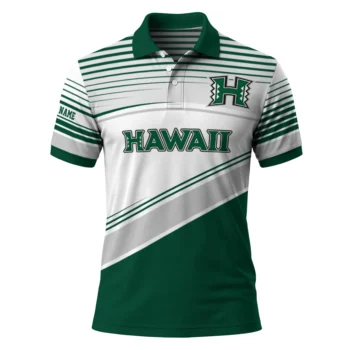 Hawaii Rainbow Warriors Polo Shirt Custom Slanted Stripes Green White Best Selling