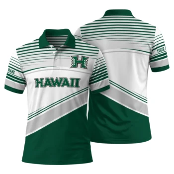 Hawaii Rainbow Warriors Polo Shirt Custom Slanted Stripes Green White Fashion Forward