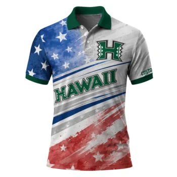 Hawaii Rainbow Warriors Polo Shirt Custom Star Stripes Red Blue Best Selling