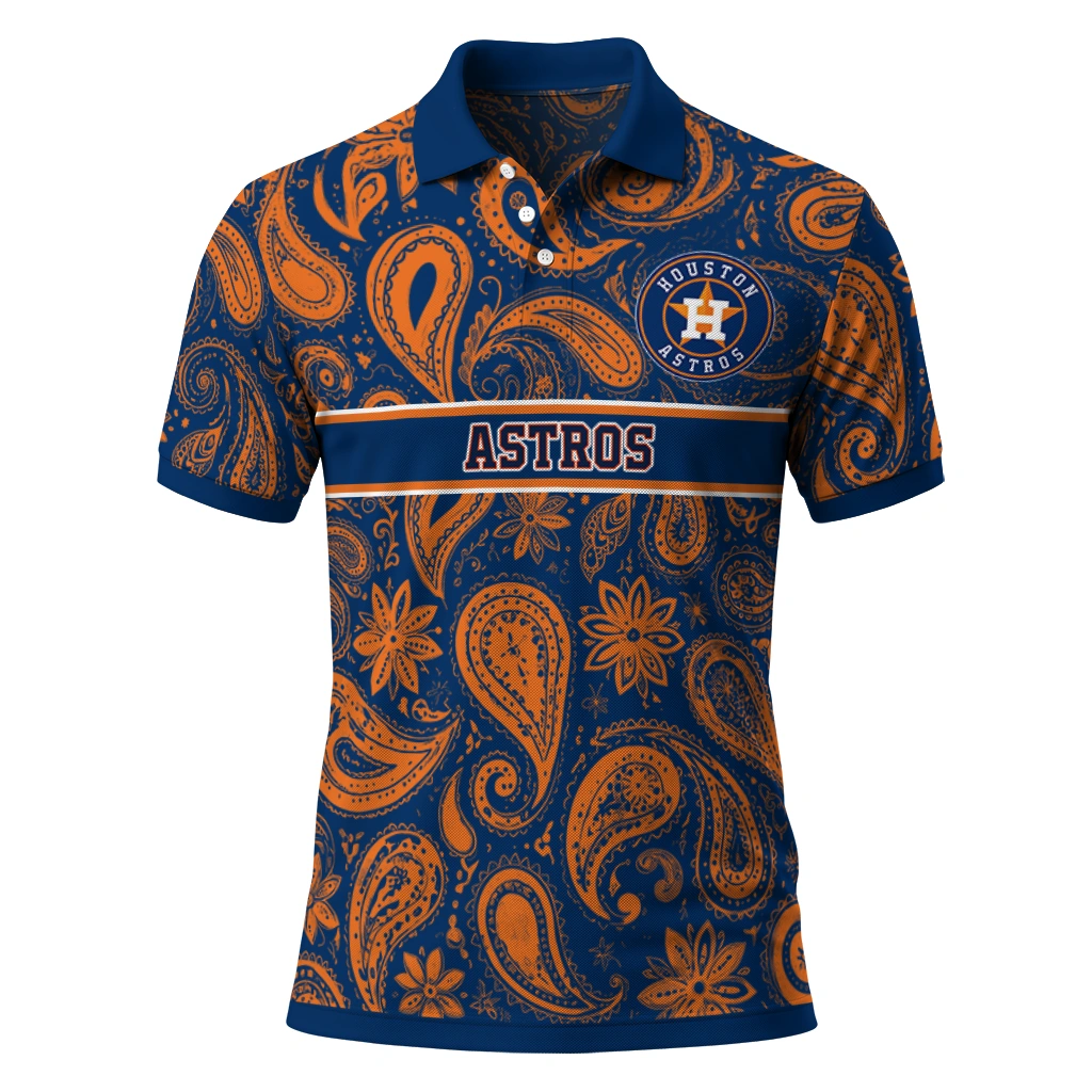 Houston Astros Polo Shirt Custom Paisley Band Blue Best Selling Houston Astros Polo Shirt Custom Paisley Band Blue Best Selling