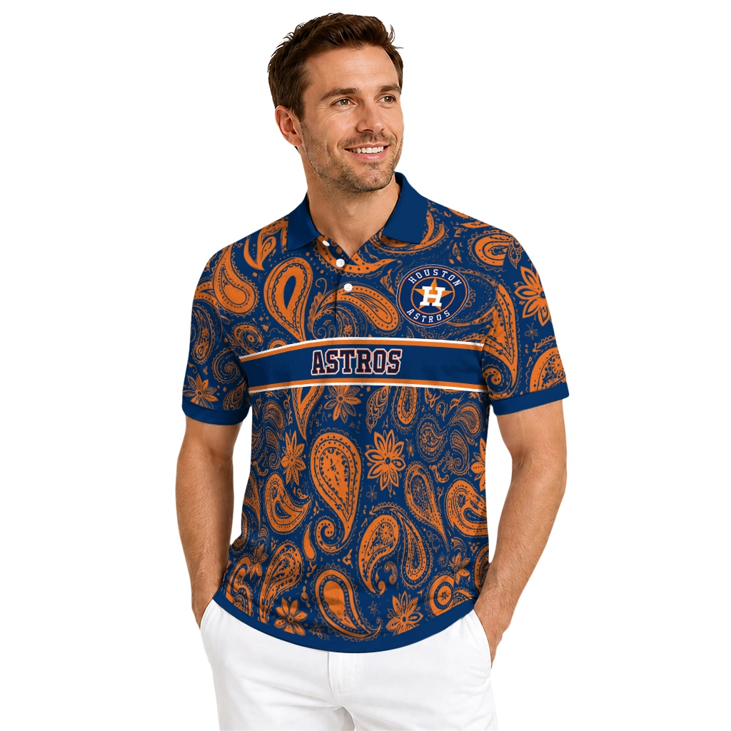 Houston Astros Polo Shirt Custom Paisley Band Blue High Quality Houston Astros Polo Shirt Custom Paisley Band Blue High Quality