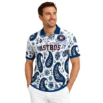 Houston Astros Polo Shirt Custom Paisley Florals Blue White Best Selling