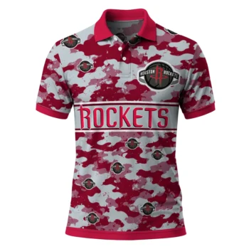 Houston Rockets Polo Shirt - Custom Camo Band Red
