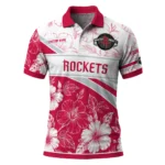 Houston Rockets Polo Shirt - Custom Floral Angles Red White