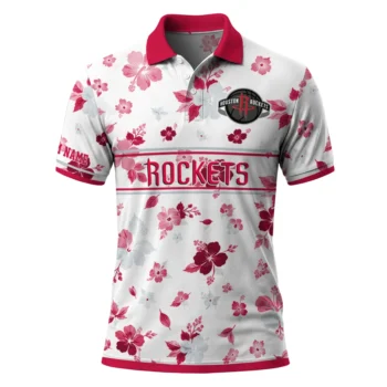 Houston Rockets Polo Shirt - Custom Floral Pinstripe Red White