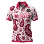 Houston Rockets Polo Shirt - Custom Paisley Florals Red White