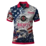 Houston Rockets Polo Shirt - Custom Star Brushstrokes Red Blue