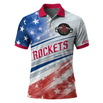Houston Rockets Polo Shirt - Custom Star Stripes Red Blue