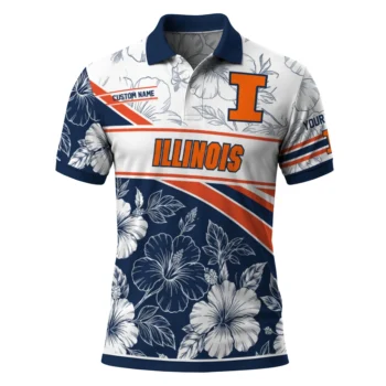 Illinois Fighting Illini Polo Shirt Custom Floral Angles Blue White Best Selling