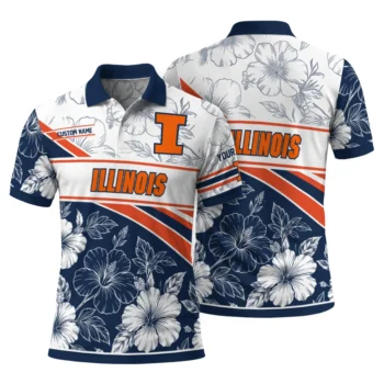 Illinois Fighting Illini Polo Shirt Custom Floral Angles Blue White Fashion Forward