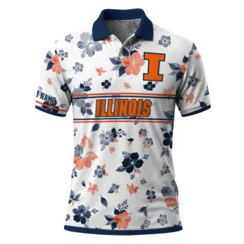 Illinois Fighting Illini Polo Shirt Custom Floral Pinstripe Blue White Best Selling
