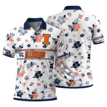 Illinois Fighting Illini Polo Shirt Custom Floral Pinstripe Blue White Fashion Forward