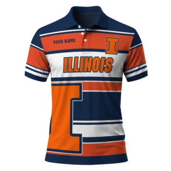 Illinois Fighting Illini Polo Shirt Custom Horizontal Blocks Blue Best Selling