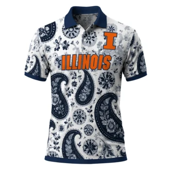 Illinois Fighting Illini Polo Shirt Custom Paisley Florals Blue White Best Selling