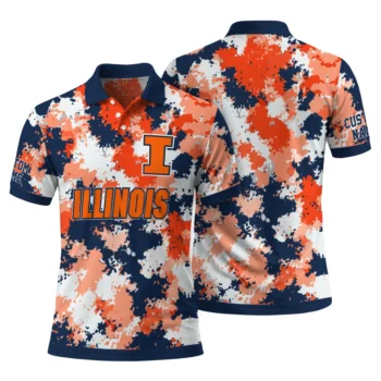 Illinois Fighting Illini Polo Shirt Custom Pixel Camo Blue Fashion Forward