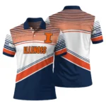 Illinois Fighting Illini Polo Shirt Custom Slanted Stripes Blue White Best Selling