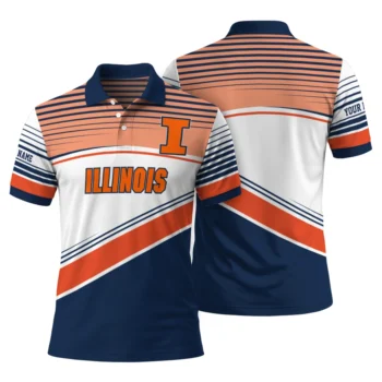 Illinois Fighting Illini Polo Shirt Custom Slanted Stripes Blue White Fashion Forward