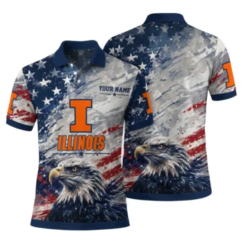 Illinois Fighting Illini Polo Shirt Custom Star Brushstrokes Blue Fashion Forward