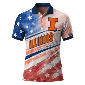 Illinois Fighting Illini Polo Shirt Custom Star Stripes Red Blue Best Selling
