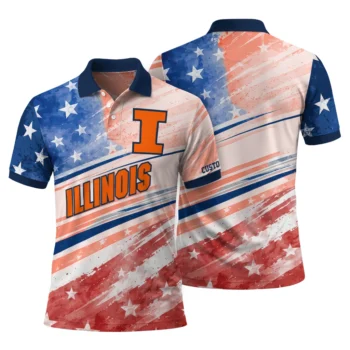 Illinois Fighting Illini Polo Shirt Custom Star Stripes Red Blue Fashion Forward