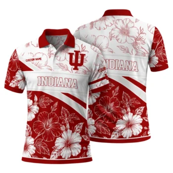 Indiana Hoosiers Polo Shirt Personalized Floral Angles Red White Fashion Forward