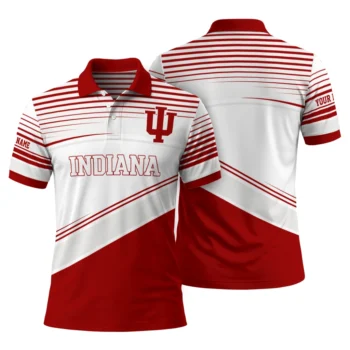 Indiana Hoosiers Polo Shirt Personalized Slanted Stripes Red White Fashion Forward
