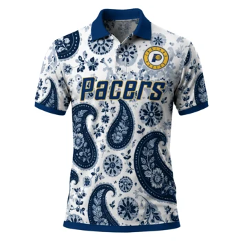 Indiana Pacers Polo Shirt - Customized Paisley Florals Blue White