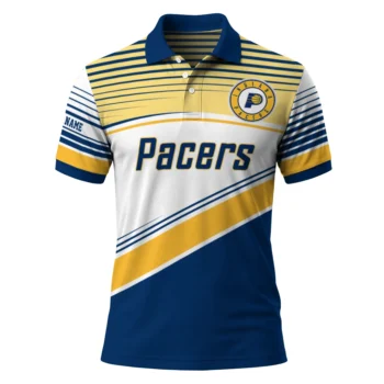 Indiana Pacers Polo Shirt - Customized Slanted Stripes Blue White