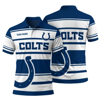 Indianapolis Colts Polo Shirt Personalized Horizontal Blocks Blue Fashion Forward