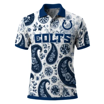 Indianapolis Colts Polo Shirt Personalized Paisley Florals Blue White Best Selling
